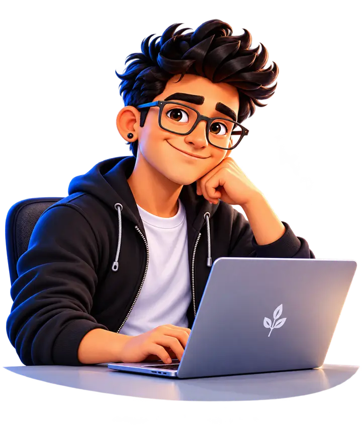 El Profe Que Aprende trabajando con su portátil, con gafas y chaqueta negra